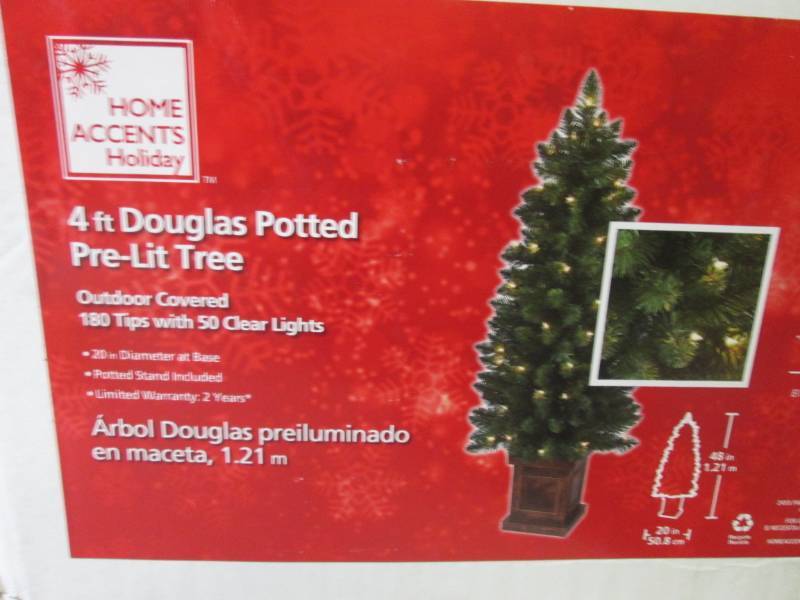 lot 195 image: 4 ft Douglas Potted Pre-Lit Tree  O...