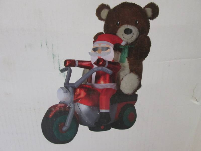 lot 220 image: 6.5 ft Santa with Teddy Bear on Mot...