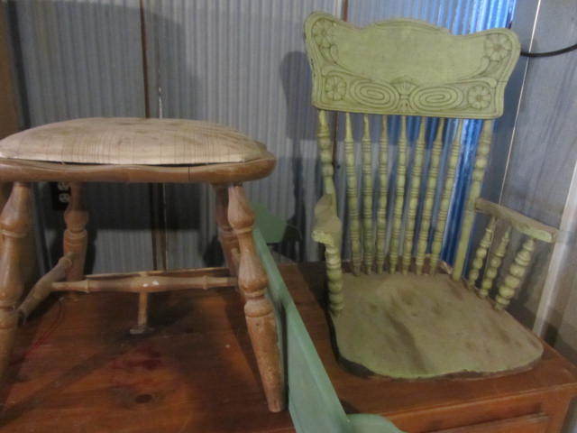 lot 186 image: Pressback Chair, Stool, Shelf