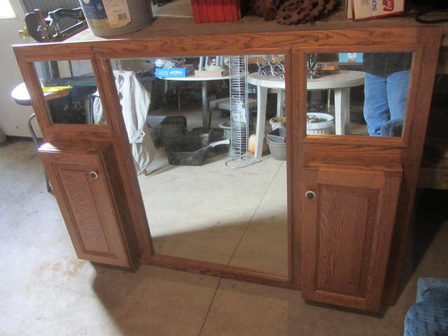 lot 204 image: Oak Mirrored Wall Unit