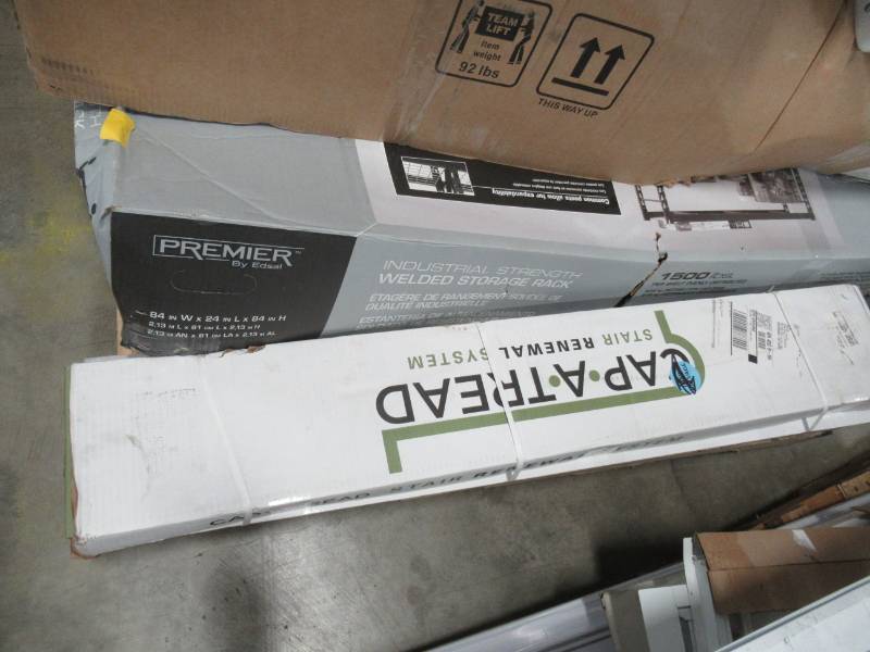lot 83 image: WHOLESALE MIXED PALLET OF RETURNS - STORAGE SHELF, LIGHTING, AC UNIT AND UMBRELLA