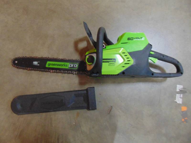 lot 8 image: Greenworks Pro 60-volt Max Lithium Ion 16-in Brushless Cordless Electric Chainsaw (Battery Not Included) CS60L00