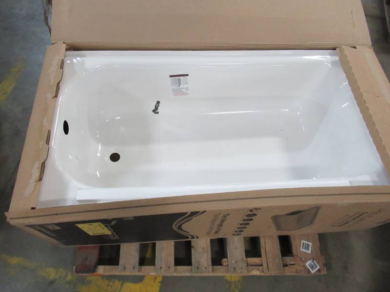 lot 156 image: Briggs Enameled Steel Rectangular Alcove Bathtub with Left-Hand Drain 60 x 30 x 16 58,  2520-130-01 - Enamel Chip on inside bottom left.