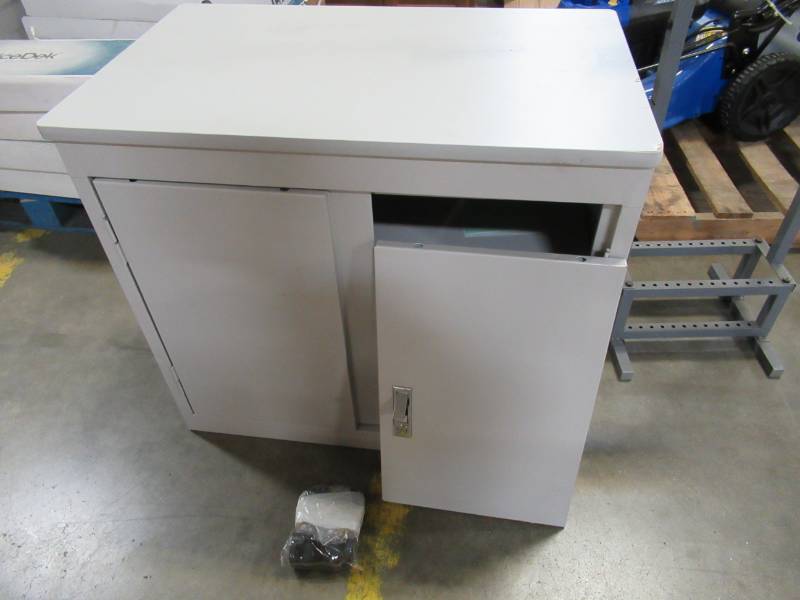 lot 271 image: Sandusky 30 in. H x 30 in. W x18 in. D Mobile Steel Cabinet in Dove Gray - Broken Door