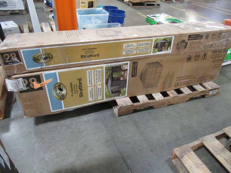 lot 274 image: Hampton Bay Stratford 11 ft. x 11 ft. Aluminum Full Screen Sliding Door Gazebo FSC17008 - Missing Hardware.