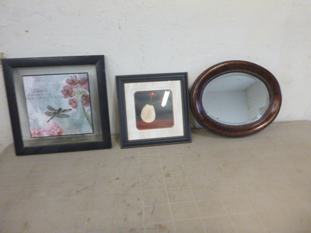 lot 111 image: 2 Framed Pictures and Mirror