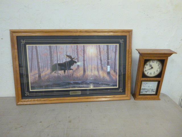 lot 113 image: Framed Print and Wall Clock