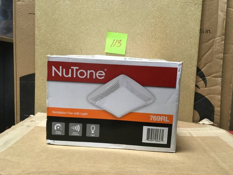 NuTone 70 CFM Ceiling Bathroom Exhaust Fan with Light, White Grille and Light- not used