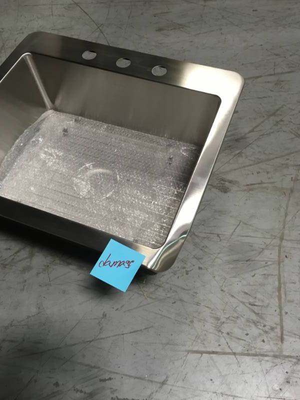 lot 2 image: Avenue Stainless Steel Drop-InUndermount 25 in. Single Bowl Kitchen Sink with Bottom Grid PLEASE SEE PIC DAMAGE