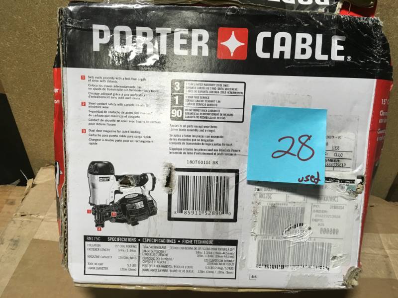 lot 28 image: Porter-Cable Pneumatic 15-Degree Coil Roofing Nailer  USED