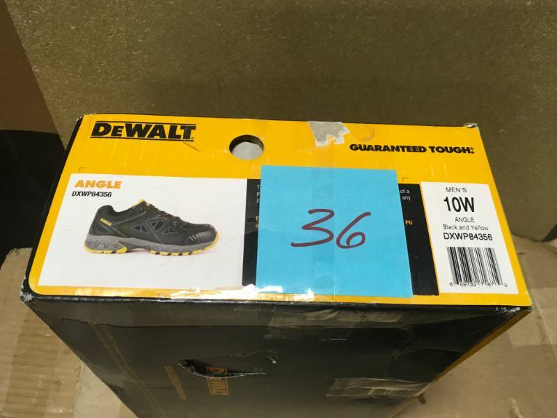 lot 36 image: DEWALT Mens Angle Slip Resistant Athletic Shoes - Steel Toe - BlackYellow Size 10(W)- not used
