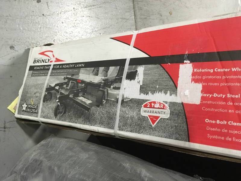 lot 46 image: Brinly-Hardy Lawn Equipment Parts 48 in. Front Mount Dethatcher for ZTR Mowers- not used