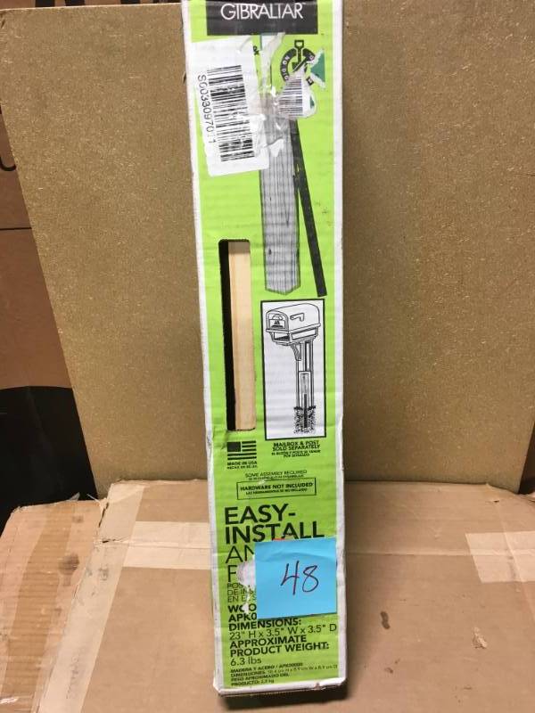 lot 48 image: Gibraltar Mailboxes 23 in. Anchor Post Accessory Kit- open box