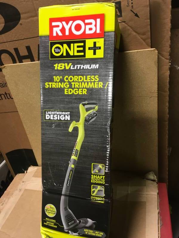 lot 61 image: ONE 18-Volt Lithium-Ion Electric Cordless String Trimmer and Edger - 1.3 Ah Battery and Charger Included  USED