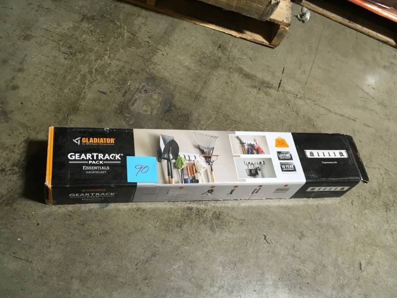 lot 90 image: Gladiator 32 in. L GearTrack Garage Track Storage System with 6-Hooks- open box