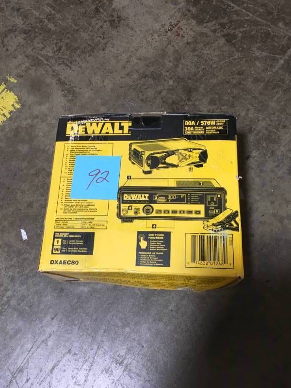 lot 92 image: DEWALT 30 Amp Multi Bank Battery Charger with 80 Amp Engine Start- good condition