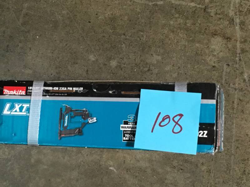 lot 108 image: 18V LXT Lithium-Ion Cordless Pin Nailer, 23 Ga., Tool Only- good condition