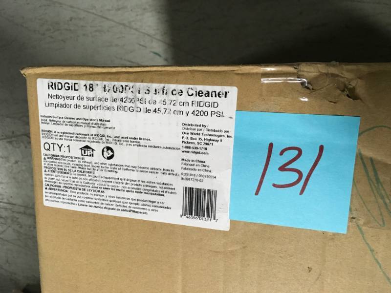 lot 131 image: RIDGID Professional 18 in. 4200 PSI Quick Connect Surface Cleaner for Gas Pressure Washers- not used