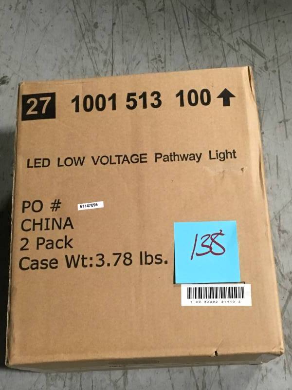 lot 138 image: (Lot of 2) Hampton Bay Low-Voltage Black Outdoor Integrated LED Black Landscape Path Light with White Tulip Shade- not used