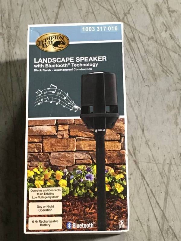 lot 147 image: Hampton Bay 16.9 in. Black Outdoor Landscape Speaker- not used