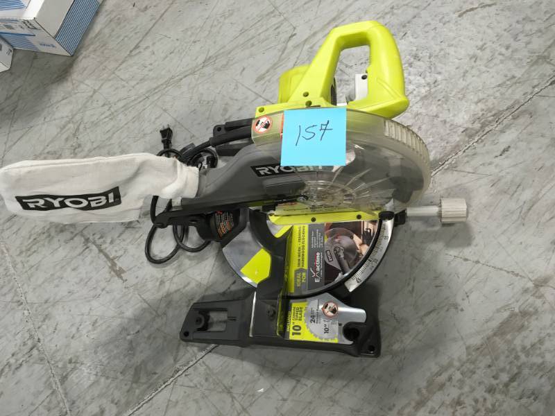 lot 157 image: RYOBI 10 in. Compound Miter Saw with LED- good condtion