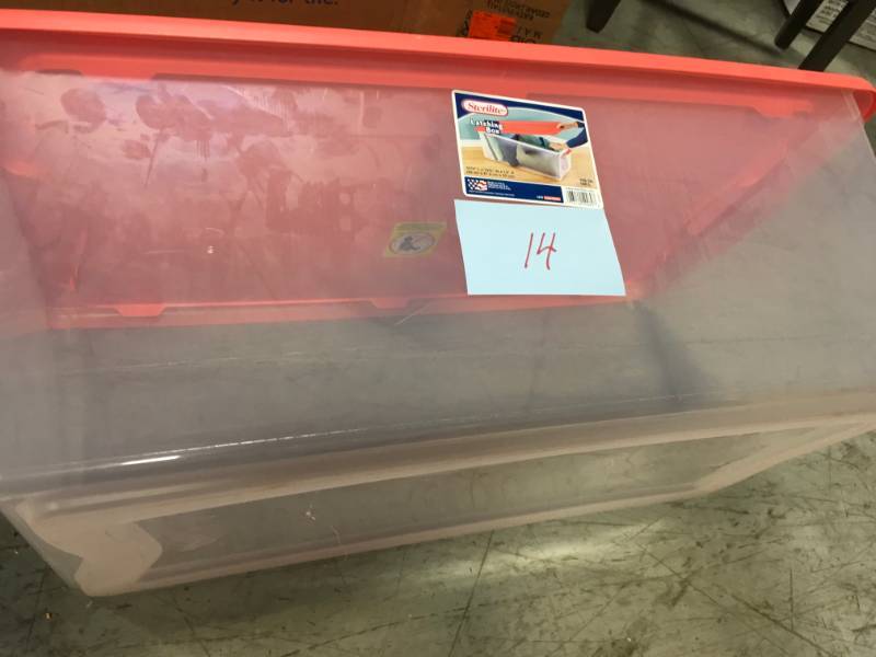 lot 14 image: Sterilite 106 Qt. Latching Storage Box- good condition