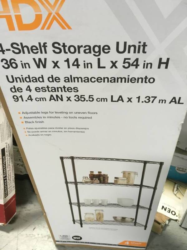 lot 22 image: 54 in. H x 36 in. W x 14 in. D 4-Tier Wire Shelving Unit in Black- new