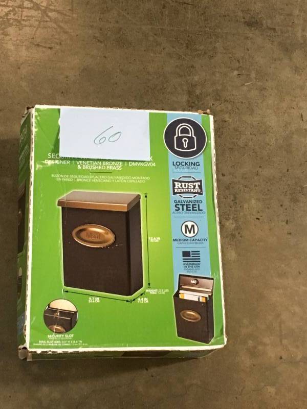 lot 60 image: Gibraltar Mailboxes Designer Medium Venetian Bronze Vertical Wall-Mount Locking Mailbox- open box