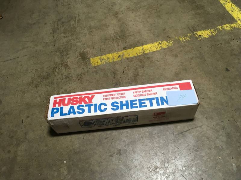 lot 77 image: HUSKY 8 ft. 4 in. x 200 ft. Clear 2 mil Plastic Sheeting- not used