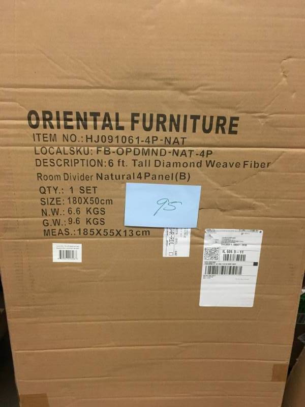 lot 95 image: 6 ft. Natural 4-Panel Room Divider by Oriental Furniture- not used