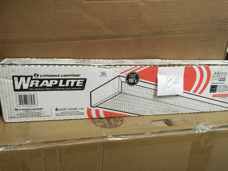 lot 104 image: Lithonia Lighting 3324 2-Light White Fluorescent Flushmount Fixture- not used