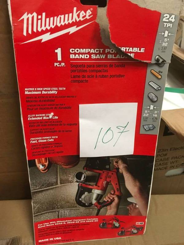 lot 107 image: Milwaukee 48-39-0538 Matrix 35-38 By 12 Inch 24 TPI Compact Portable Band Saw Blade- good condition