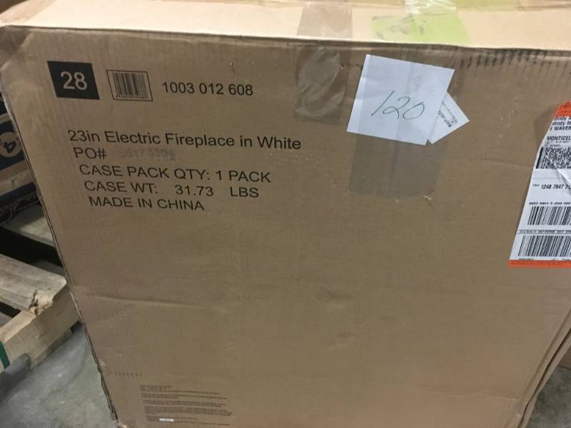 lot 120 image: Hampton Bay 23 in. Compact Electric Fireplace in White- not used