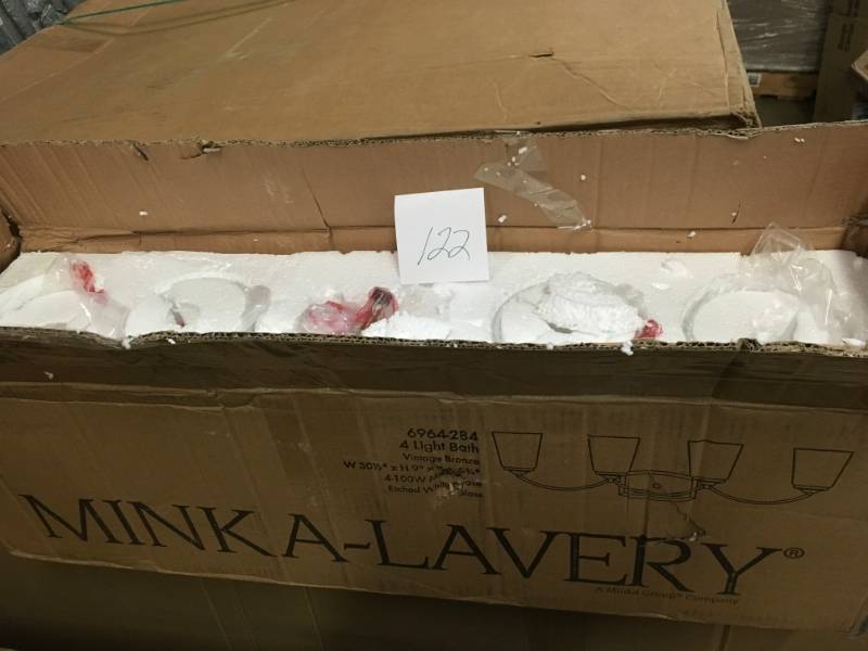 lot 122 image: Minka Lavery Overland Park 3-Light Brushed Nickel Bath Light- not used