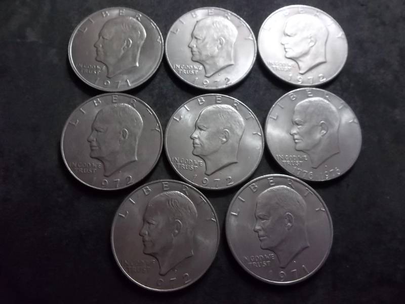 8-Ike Dollars 1971, 1972 & 1976 Bicentennial