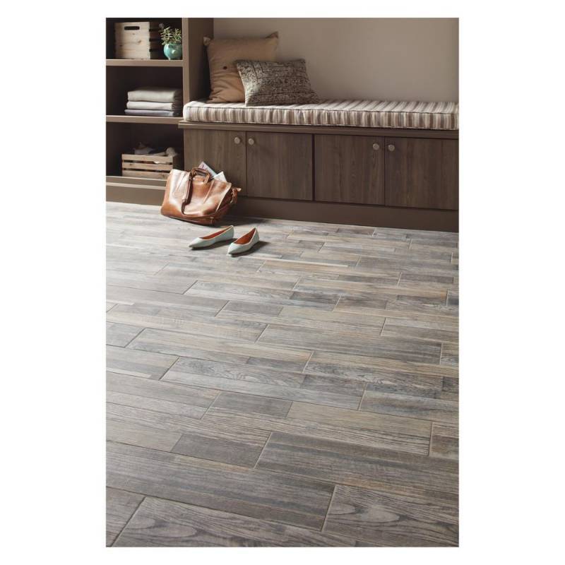 lot 12 image: 11 cases of Lifeproof Pewter Wood 6 in. x 24 in. Glazed Porcelain Floor and Wall Tile (14.55 sq. ft.case)