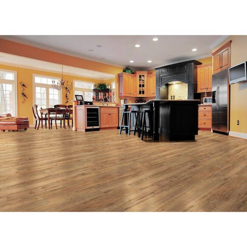 lot 13 image: 15 cases of TrafficMASTER Lakeshore Pecan 7 mm Thick x 7-23 in. Wide x 50-58 in. Length Laminate Flooring (24.17 sq. ft.  case)