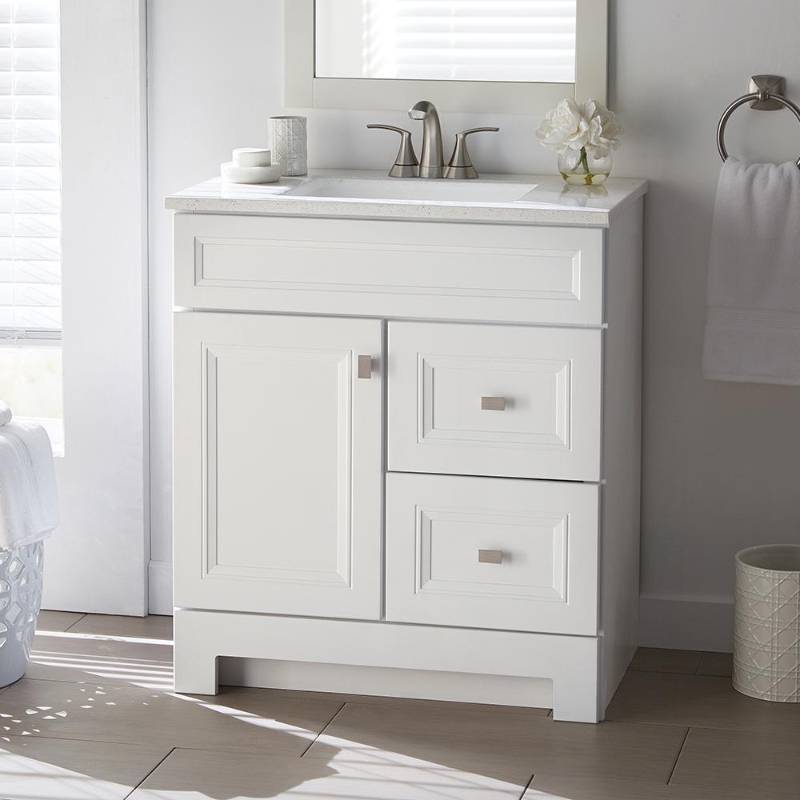 lot 40 image: Home Decorators Collection Sedgewood 30-12 in. W Bath Vanity in White with Solid Surface Technology Vanity Top in Arctic with White Sink
