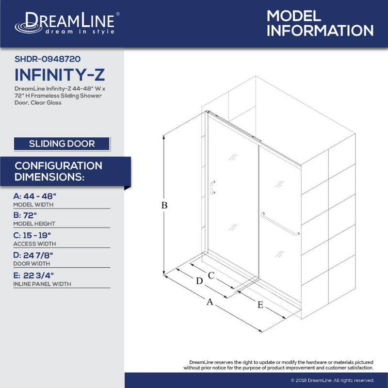 lot 49 image: DreamLine Infinity-Z 44 to 48 in. x 72 in. Semi-Frameless Sliding Shower Door in Brushed Nickel