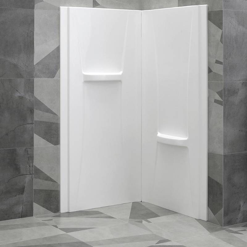 lot 53 image: Ove Breeze 34 33 in. x 33 in. x 73 in. 2-Piece Direct-to-Stud Corner Shower Wall Set in White