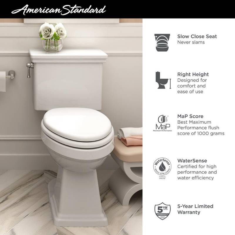 lot 77 image: American Standard Lexington Tall Height 2-Piece 1.28 GPF Single Flush Elongated Toilet with Slow Close Seat in White