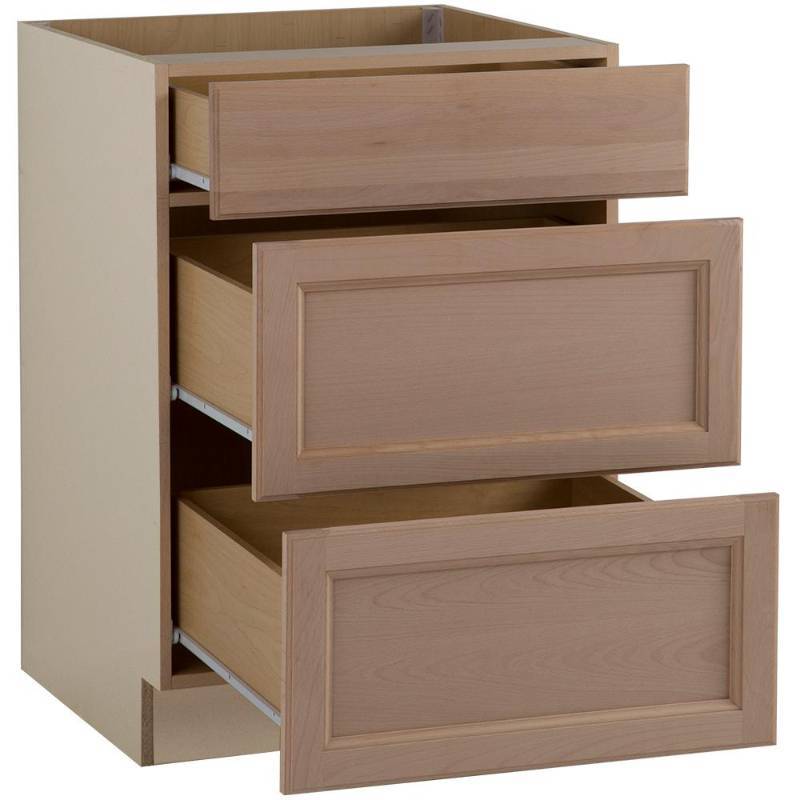 lot 89 image: Easthaven Assembled 24x34.5x24 in. Frameless Base Cabinet with 3-Drawers in Unfinished German Beech - DAMAGED