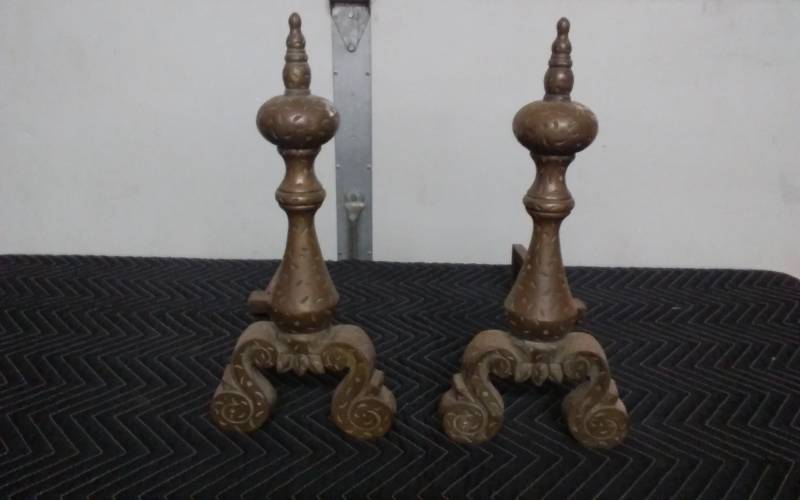 lot 6 image: Pair Of Heavy Cast Andirons