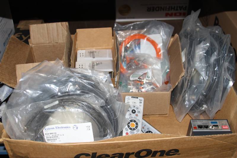 lot 84 image: Huge 8 Shelf Section of Miscellaneous NEW Pro Audio & Video Parts Cables Connectors Accessories & More