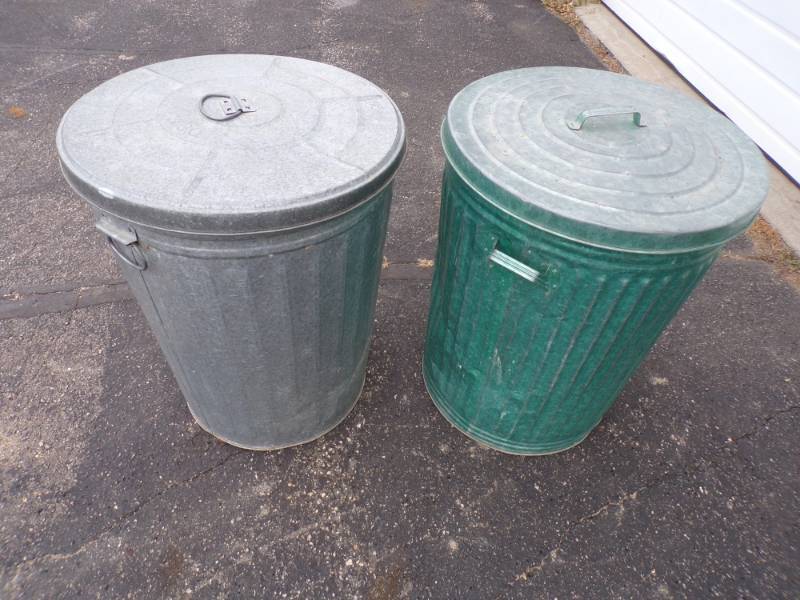 Pair of Galvanized Garbage Cans with lids