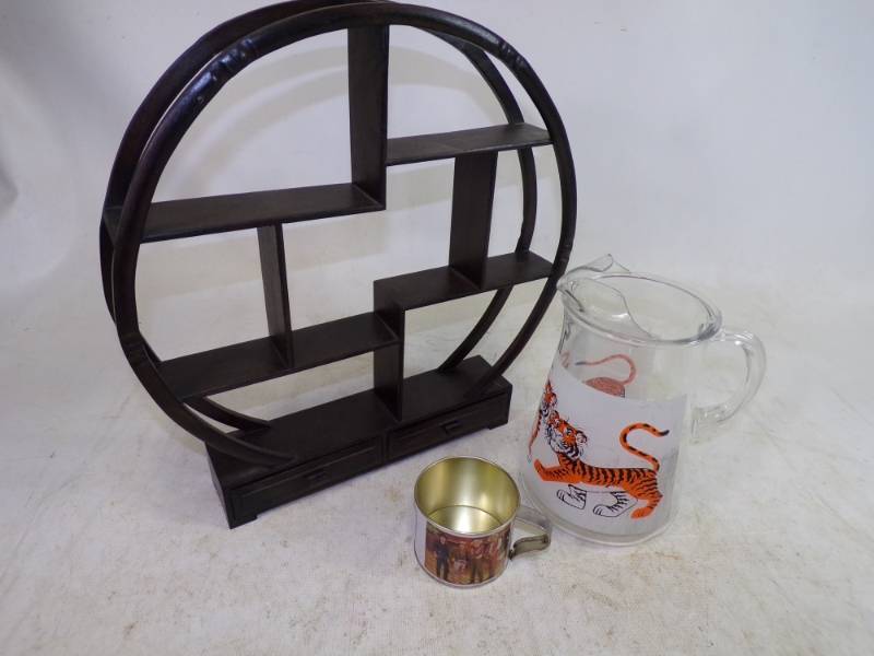Vintage Bonanza Tin Cup, Picture and Round nick knack Shelf