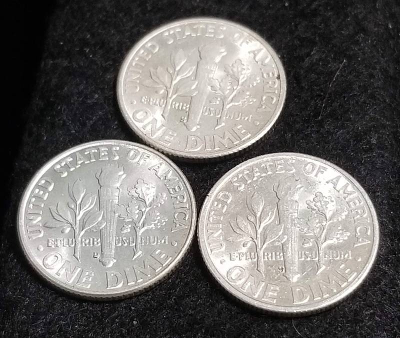 3 BU-UNC ROOSEVELT DIMES 1946-S 1952-S 1962-D