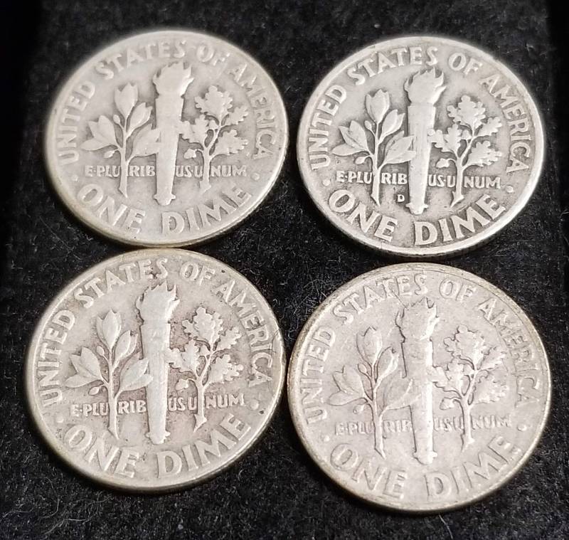 4 EARLY DATE ROOSEVELT DIMES 1946 1947 1948 1948-D
