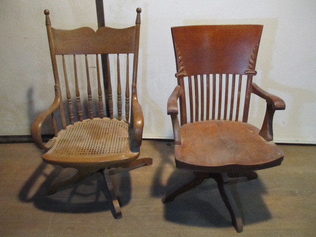 lot 92 image: 2 Antique Swivel Armchairs