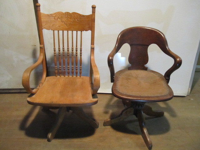 lot 93 image: 2 Antique Swivel Armchairs